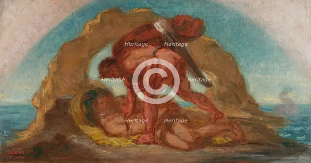 Esquisse pour le salon de la Paix de l'Hôtel de Ville : Hercule enchaine Nérée, dieu..., c.1852-1854 Creator: Pierre Andrieu.