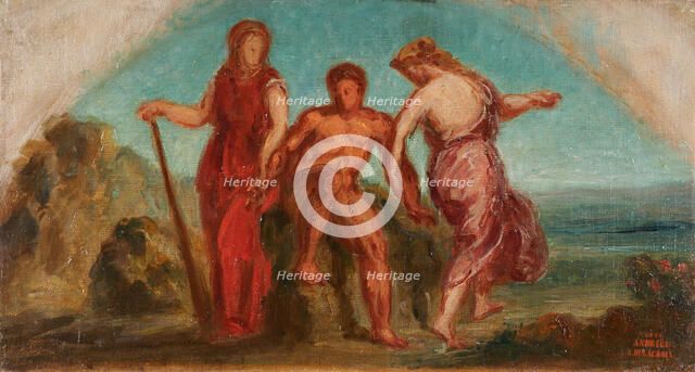 Esquisse pour le salon de la Paix de l'Hôtel de Ville de Paris : Hercule entre..., c.1852-1854. Creator: Pierre Andrieu.