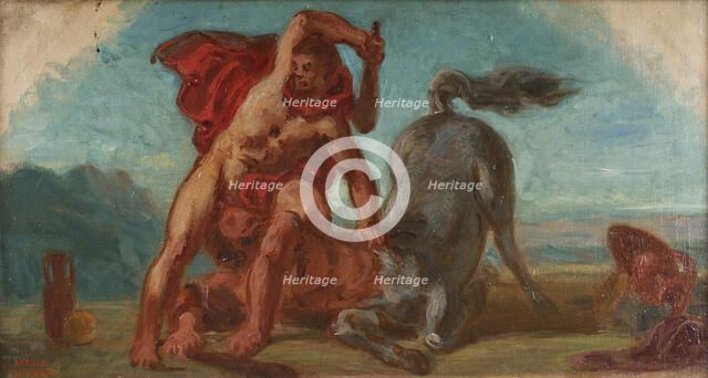 Esquisse pour le salon de la Paix de l'Hôtel de Ville de Paris : Hercule tuant le..., c.1852-1854. Creator: Pierre Andrieu.