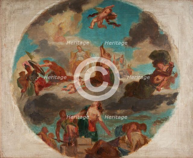 Esquisse pour le Salon de la Paix de l'Hôtel de Ville de Paris : La paix vient..., c.1852-1854. Creator: Pierre Andrieu.