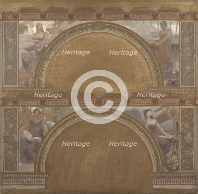 Esquisse pour le salon d'entrée nord de l'Hôtel de Ville de Paris : La Physique. La Chimie..., 1892. Creator: Henri Bonis.