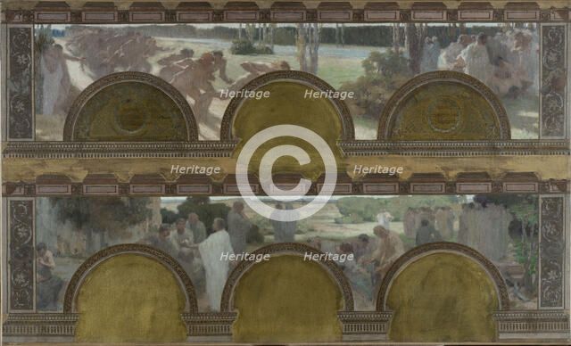 Esquisse pour le salon d'entrée nord de l'Hôtel de Ville de Paris : Les exercices physiques..., 1892 Creator: Henri Bonis.