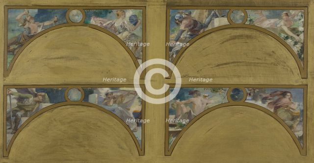 Esquisse pour le salon des Lettres de l'Hôtel de Ville de Paris : les grandes oeuvres..., c.1890. Creator: Albert Maignan.