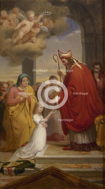 Esquisse pour l'église Notre-Dame-de-Lorette : Consécration de sainte Geneviève par..., 1830. Creator: François-Louis Dejuinne.
