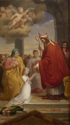 Esquisse pour l'église Notre-Dame-de-Lorette : Consécration de sainte Geneviève par..., 1830. Creator: François-Louis Dejuinne