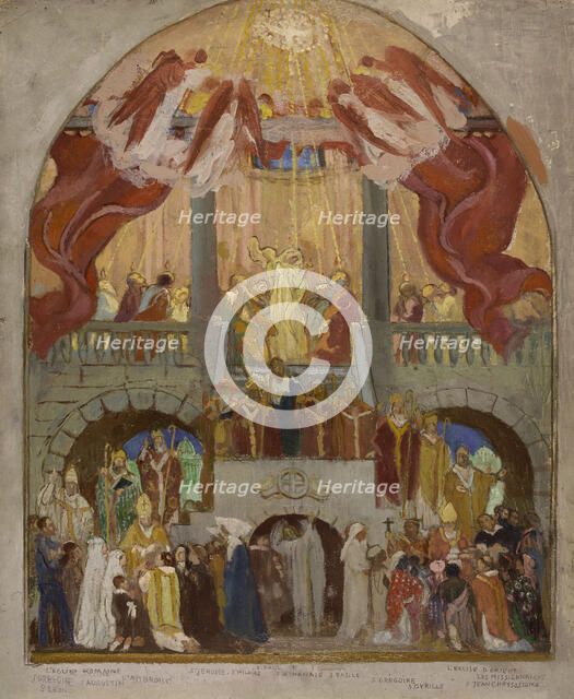 Esquisse pour l'église du Saint-Esprit (12e arr.) : La Pentecôte, l'Eglise romaine..., c.1935. Creator: Maurice Denis.