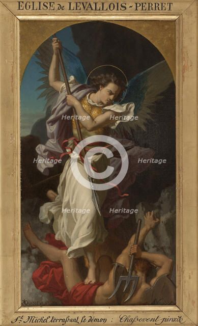 Esquisse pour l'église de Levallois-Perret : saint Michel terrassant le Démon, 1873. Creator: Gustave Adolphe Chassevent-Bacques.