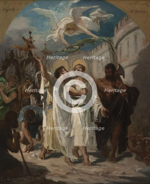 Esquisse pour l'église de Pierrefitte : Saint Gervais et saint Protais conduits au...c.1875-1877. Creator: Edmond Dupain.