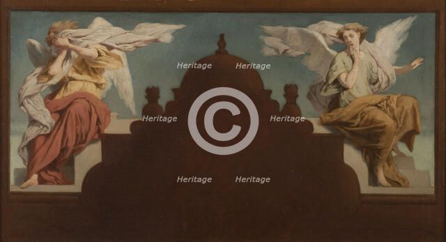 Esquisse pour l'église Saint-Etienne-du-Mont : Deux anges assis, 1874. Creator: Paul-Félix Guerie.