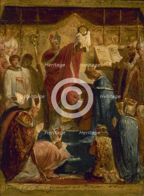 Esquisse pour l'église Saint-Eustache : (La Foi) Consécration de la Ste Chapelle, St Louis..., 1855. Creator: Felix Joseph Barrias.