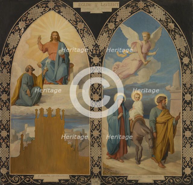 Esquisse pour l'église saint Laurent : Saint Joseph aux pieds de Jésus Christ - la Fuite..., 1878. Creator: Louis Stanislas Faivre-Duffer.