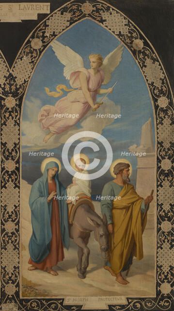 Esquisse pour l'église saint Laurent : Saint Joseph aux pieds de Jésus Christ - la Fuite..., 1878. Creator: Louis Stanislas Faivre-Duffer.