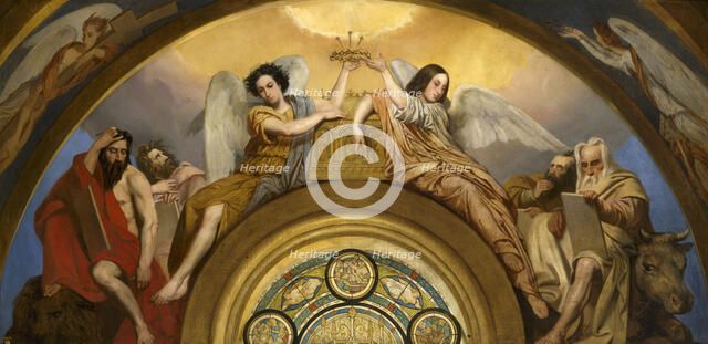 Esquisse pour l'église Saint-Louis-en-l'Ile : Les Reliques de la Passion - Deux anges et..., 1841. Creator: Pierre-Jules Jollivet.