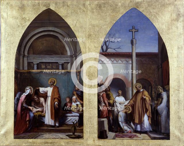 Esquisse pour l'église Saint-Séverin : Saint Séverin, abbé d'Agaune, guérit le roi Clovis..., c.1850 Creator: Sebastien-Melchior Cornu.