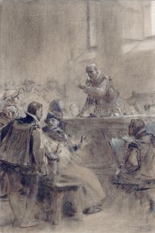 Esquisse pour l'escalier de la Sorbonne : Bernard Palissy ouvrant à Paris, avec la..., c.1888. Creator: Theobald Chartran