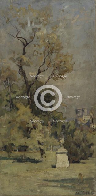 Esquisse pour l'escalier des fêtes de l'Hôtel de Ville de Paris : Un coin du Luxem..., c.1888-1893. Creator: Maurice Le Lièpvre.