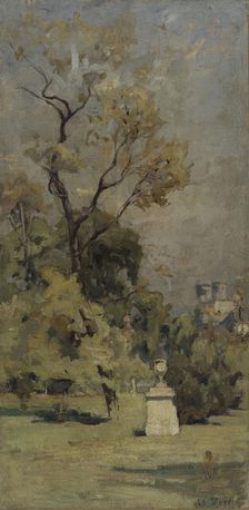 Esquisse pour l'escalier des fêtes de l'Hôtel de Ville de Paris : Un coin du Luxem..., c.1888-1893. Creator: Maurice Le Lièpvre