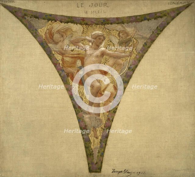 Esquisse pour l'escalier des fêtes de l'Hôtel de Ville - Le Jour - le Soleil ; Messidor..., 1901. Creator: Joseph Blanc.