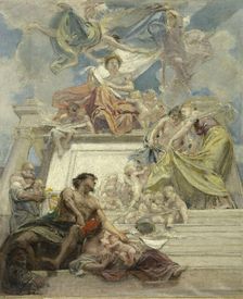 Esquisse pour l'escalier d'honneur de la la mairie du 3ème : La Ville de Paris instruisant..., 1885. Creator: Diogene Ulyssee Napoleon Maillart