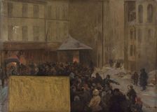 Esquisse pour l'Hôtel de Ville de Paris. Queues à la porte d'une boucherie municipale..., 1889. Creator: Raoul Arus
