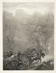 Essay on Stone with Brush and Scraper: The Convoy of Prisoners through a Woods, 1851. Creator: Adolph von Menzel (German, 1815-1905)