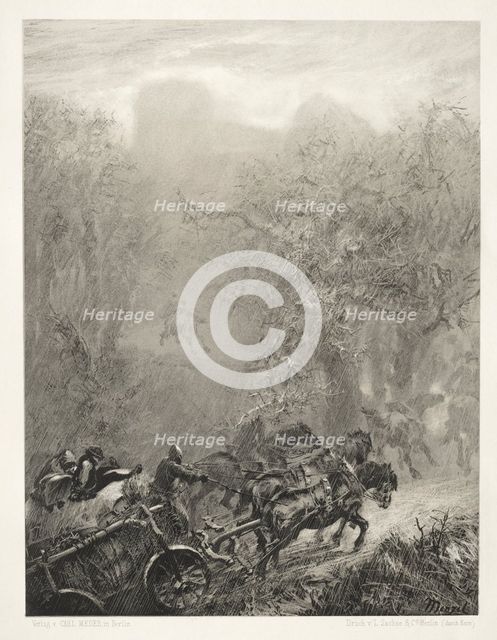 Essay on Stone with Brush and Scraper: The Convoy of Prisoners through a Woods, 1851. Creator: Adolph von Menzel (German, 1815-1905).