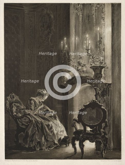 Essay on Stone with Brush and Scraper: Woman Reading at the Fireside, 1851. Creator: Adolph von Menzel (German, 1815-1905).