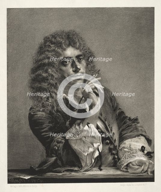 Essay on Stone with Brush and Scraper: Portrait of Molière, 1850. Creator: Adolph von Menzel (German, 1815-1905).
