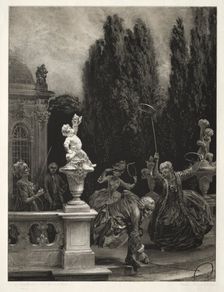 Essay on Stone with Brush and Scraper: Playing at Hoops on the Castle Terrace, 1851. Creator: Adolph von Menzel (German, 1815-1905)