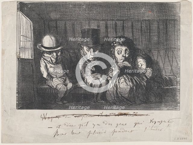 Et dire qu'il y a des gens qui voyagent pour leur plaisir pendant l'hiver!, 1864. Creator: Honore Daumier.