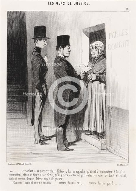 Et parlant à sa portière ainsi déclarée..., 1845.  Creator: Honore Daumier.