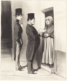Et parlant à sa portière ainsi déclarée..., 1845. Creator: Honore Daumier