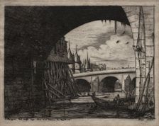 Etchings of Paris: An Arch of the Notre Dame Bridge, 1853. Creator: Charles Meryon (French, 1821-1868)