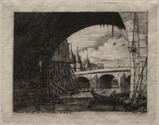Etchings of Paris: An Arch of the Notre Dame Bridge, 1853. Creator: Charles Meryon (French, 1821-1868)