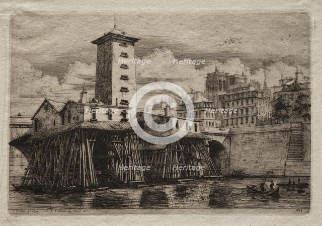 Etchings of Paris: The Notre Dame Pump, 1852. Creator: Charles Meryon (French, 1821-1868).