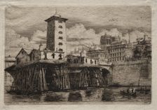 Etchings of Paris: The Notre Dame Pump, 1852. Creator: Charles Meryon (French, 1821-1868)