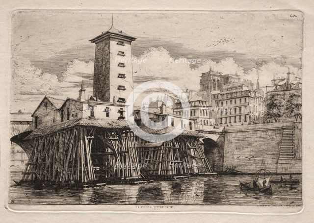 Etchings of Paris: The Notre Dame Pump, 1852. Creator: Charles Meryon (French, 1821-1868).