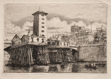 Etchings of Paris: The Notre Dame Pump, 1852. Creator: Charles Meryon (French, 1821-1868)