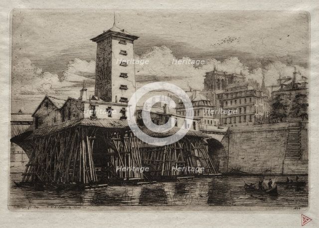 Etchings of Paris: The Notre Dame Pump, 1852. Creator: Charles Meryon (French, 1821-1868).