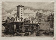 Etchings of Paris: The Notre Dame Pump, 1852. Creator: Charles Meryon (French, 1821-1868)