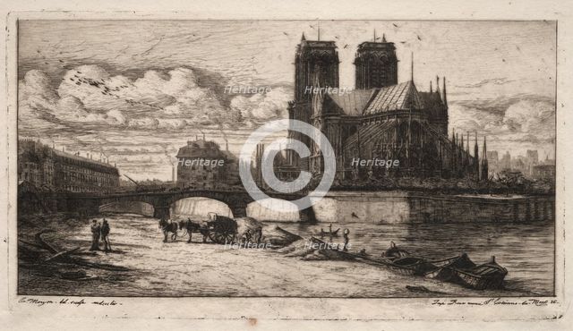 Etchings of Paris: The Apse of the Cathedral of Notre Dame, 1854. Creator: Charles Meryon (French, 1821-1868).