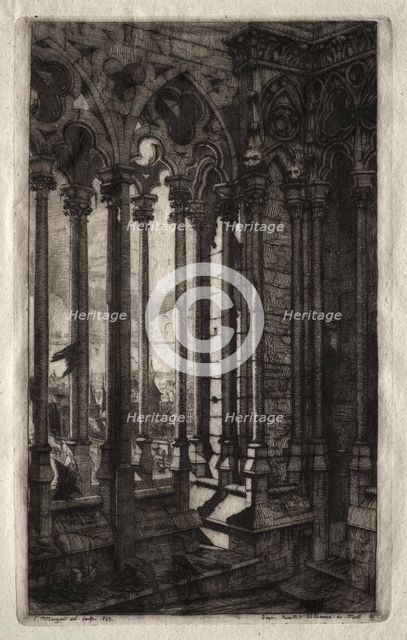 Etchings of Paris: The Gallery of Notre Dame, 1853. Creator: Charles Meryon (French, 1821-1868).