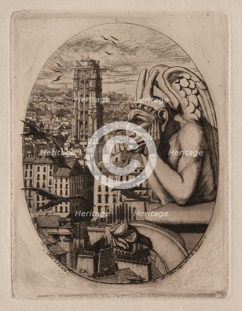 Etchings of Paris: The Gargoyle, 1853. Creator: Charles Meryon (French, 1821-1868).