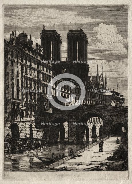Etchings of Paris: The Little Bridge, 1850. Creator: Charles Meryon (French, 1821-1868).