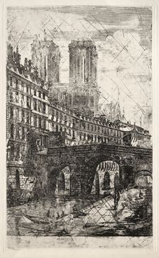 Etchings of Paris: The Little Bridge, 1850. Creator: Charles Meryon (French, 1821-1868)