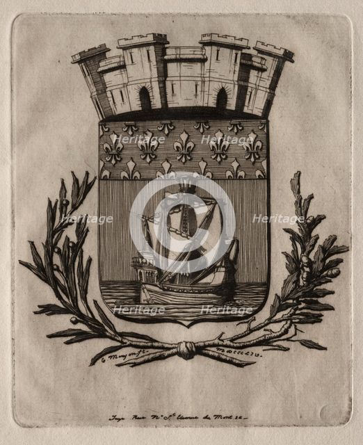 Etchings of Paris: The Symbolical Arms of the City of Paris, 1854. Creator: Charles Meryon (French, 1821-1868).