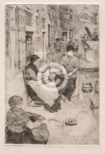Etchings of Venice: Bead Stringers, 1882. Creator: Otto H. Bacher (American, 1856-1909).