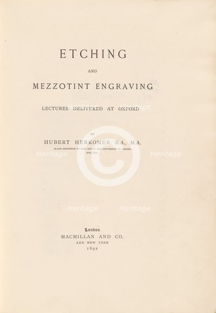 Etching and Mezzotint Engraving Lectures Delivered at Oxford, 1892. Creator: Hubert von Herkomer.