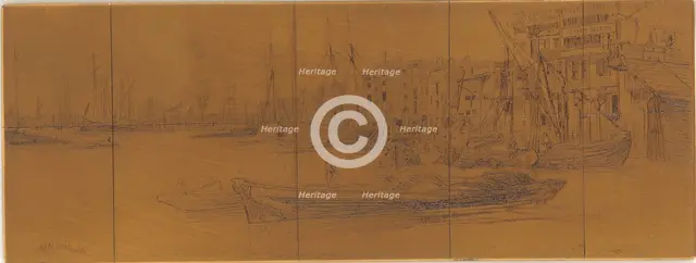 Etching plate: Thames Warehouses, 1859. Creator: James Abbott McNeill Whistler.