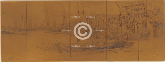 Etching plate: Thames Warehouses, 1859. Creator: James Abbott McNeill Whistler.